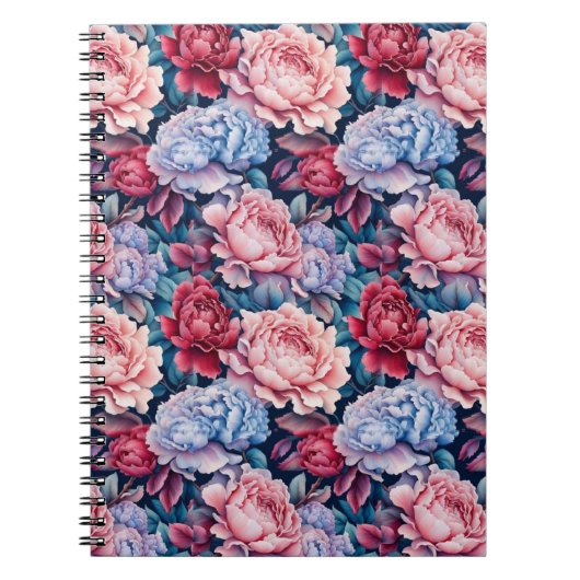 Blauw en roze bloemen notitieboek (Voorkant)