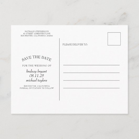 Blauw en roze bloemen opslaan de datum foto aankondigingskaart (Achterkant)