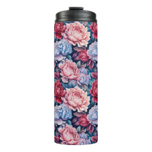 Blauw en roze bloemen thermosbeker