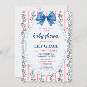 Blauw en roze bloemige babyshower uitnodiging