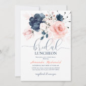 Blauw en roze bloemige bruidsdouche kaart (Voorkant)