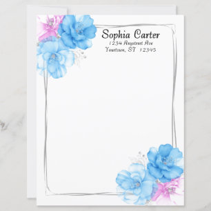 Blauw en Roze Bloemrijke Chic Briefpapier