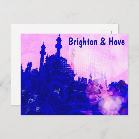 Blauw en roze Brighton Pavilion Screenprint Briefkaart (Voorkant / Achterkant)