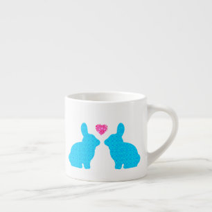 Blauw en roze Bunny Illustratie Espresso Kop