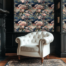 Blauw en Roze Chinoiserie Style Bloemen Behang