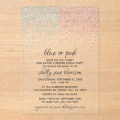 Blauw en roze Confetti Acryl Uitnodigingen (Voorkant)