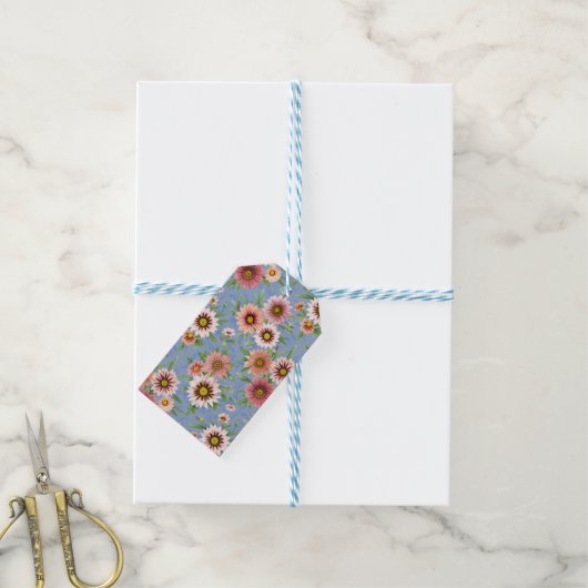 Blauw en roze Daisy Floral Cadeaulabel (Met Touw)