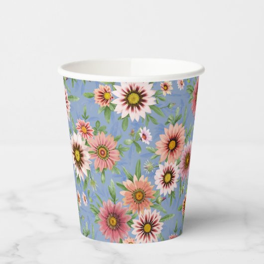 Blauw en Roze Daisy Floral Design Papieren Bekers (Links)