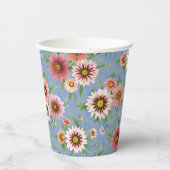 Blauw en Roze Daisy Floral Design Papieren Bekers (Voorkant)