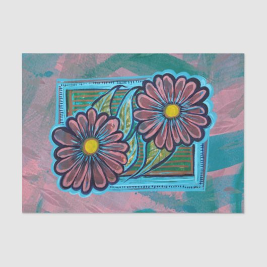 Blauw en Roze Daisy Garden Tissuepapier (Voorkant)