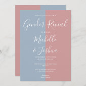 Blauw en roze elegante script geslacht onthulling kaart (Voorkant / Achterkant)