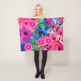 Blauw en roze. fleece deken