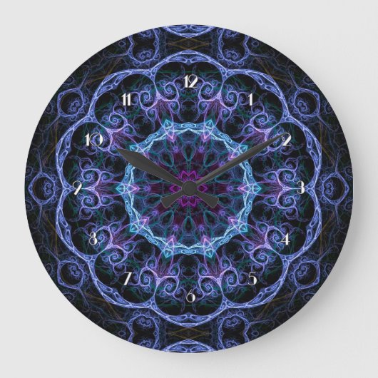 Blauw- en roze Floral Fractal Pattern Wall-klok Grote Klok (Voorkant)