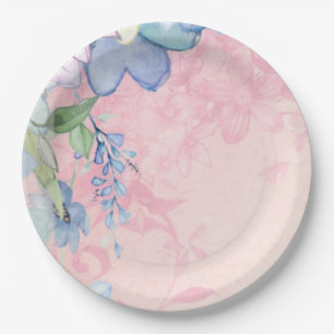 Blauw en Roze Floral Papieren Bordje