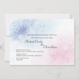 Blauw en roze Floral religieus Kaart
