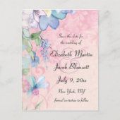 Blauw en Roze Floral sparen de Datum Uitnodiging Briefkaart (Voorkant)