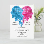 Blauw en roze golfgender onthullen uitnodiging (Staand voorkant)