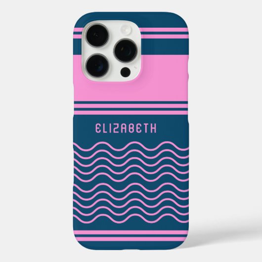 Blauw en Roze Golfstrepen Patroon Monogram Case-Mate iPhone Case (Achterkant)