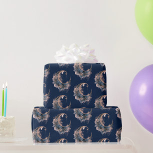 Blauw en Roze Gouden Halve Maan Patroon Halloween Cadeaupapier