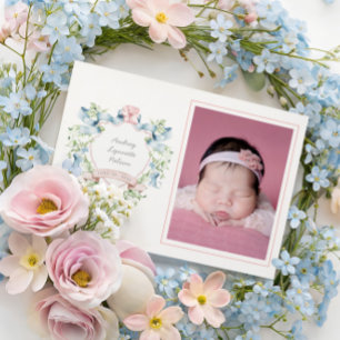 Blauw en Roze Grandmillennial Lint Crest Baby Aankondiging