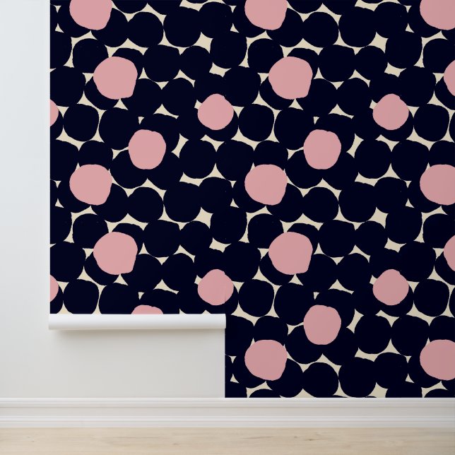 Blauw en roze groot stippatroon behang (Applicatie)