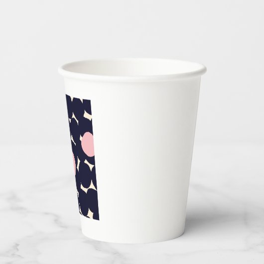 Blauw en roze groot stippatroon papieren bekers (Achterkant)
