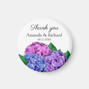 Blauw en Roze Hydrangea Bloemen Dank u Weddenschap Magneet