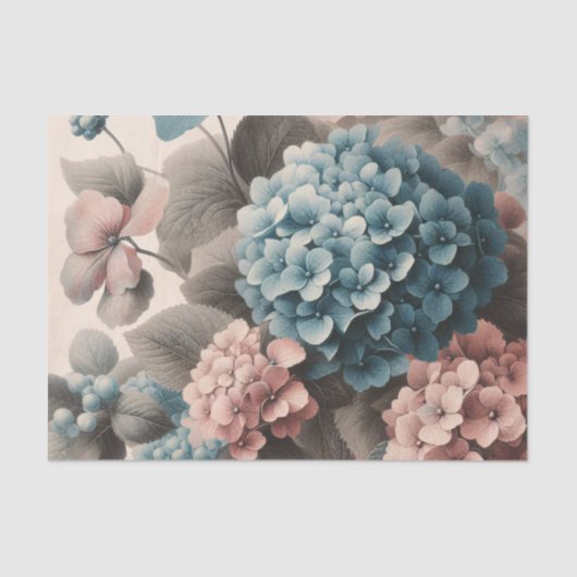  blauw en roze Hydrangea Decoupage Tissuepapier (Voorkant)