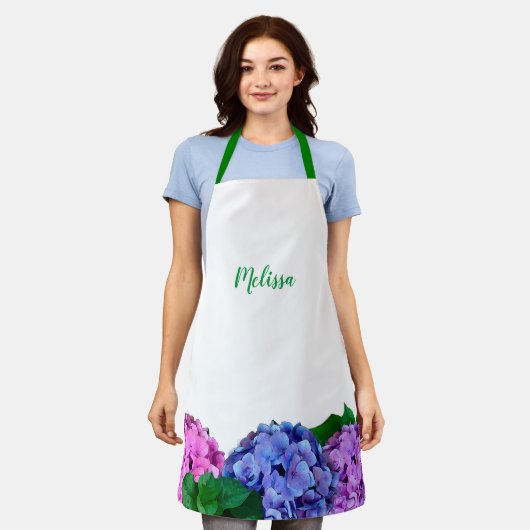 Blauw en roze hydrangea Floral Schort (Gedragen)