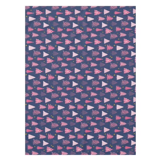 Blauw en roze kerstboompatroon tafelkleed (Voorkant)