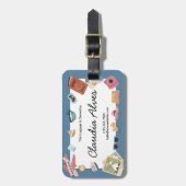 Blauw en Roze Kleurrijke Speelse Reizen Bagagelabel (Voorkant verticaal)