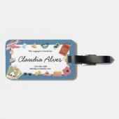 Blauw en Roze Kleurrijke Speelse Reizen Bagagelabel (Achterkant horizontaal)