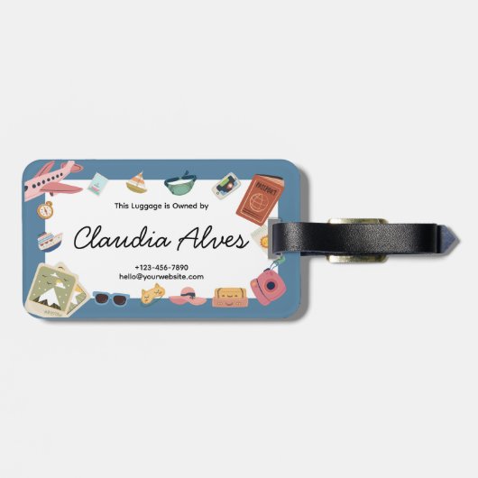 Blauw en Roze Kleurrijke Speelse Reizen Bagagelabel (Achterkant horizontaal)