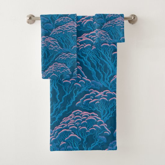 Blauw en roze koraalrif patroon bad handdoek (Insitu)