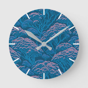 Blauw en roze koraalrif patroon ronde klok
