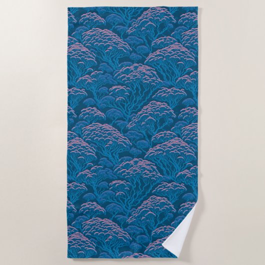 Blauw en roze koraalrif patroon strandlaken (Voorkant)