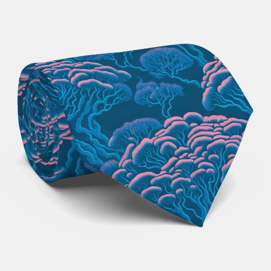 Blauw en roze koraalrif patroon stropdas (Opgerold)