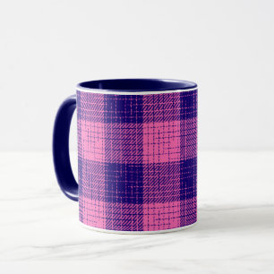 Blauw en roze kruisraster geruit ontwerp mok
