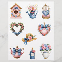 Blauw en Roze Landelijke Cottage Scrapbook Papier