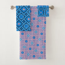 Blauw en Roze Maximalist Badkamer Handdoek Set