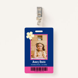 Blauw en roze minimalistische homeschool ID-kaart Badge