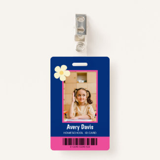 Blauw en roze minimalistische homeschool ID-kaart Badge