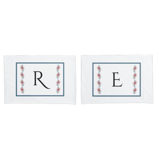 Blauw en Roze Monogramed Kussensloop Reeks (Voorkant-Set)