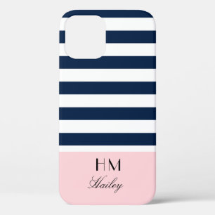 Blauw en roze Nautical Monogrammed iPhone case