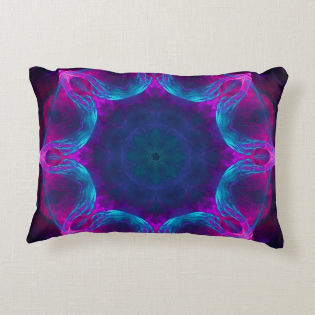 Blauw- en roze neon Dark Kaleidoscope gradiënt Accent Kussen (Achterkant)
