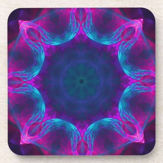 Blauw- en roze neon Dark Kaleidoscope gradiënt Bier Onderzetter (Voorkant)