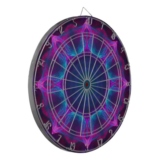 Blauw- en roze neon Dark Kaleidoscope gradiënt Dartbord (Voorkant Links)