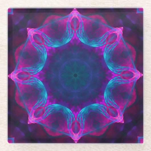 Blauw- en roze neon Dark Kaleidoscope gradiënt Glazen Onderzetter (Voorkant)