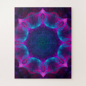 Blauw- en roze neon Dark Kaleidoscope gradiënt Legpuzzel (Verticaal)
