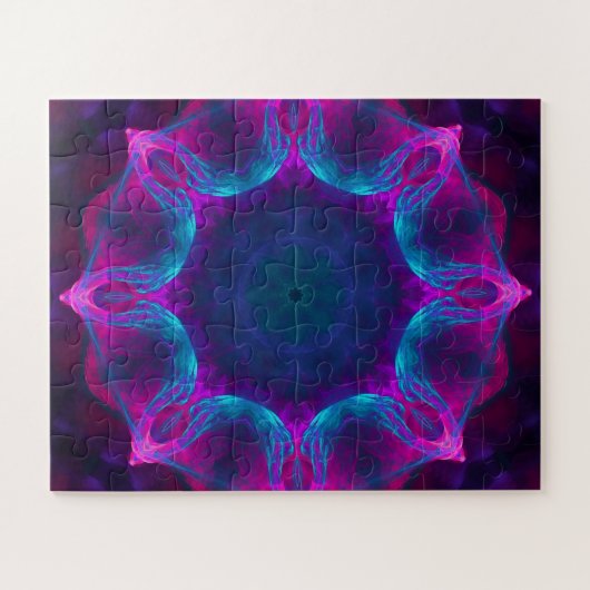 Blauw- en roze neon Dark Kaleidoscope gradiënt Legpuzzel (Horizontaal)